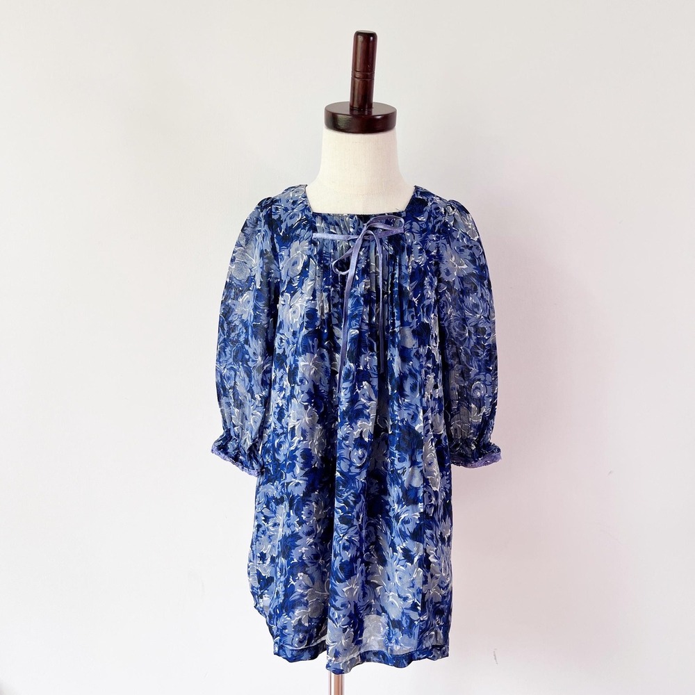 Girls April Cornell Dress Blue Floral Rayonβ Lined Crochet Trim Toddler Size 2/3
